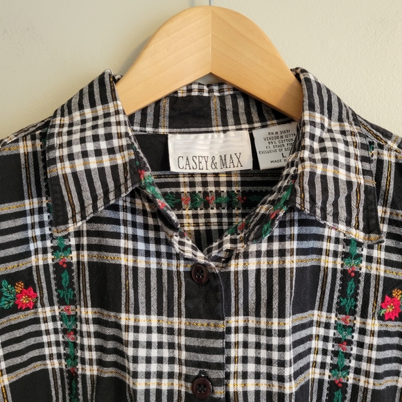 Vintage Black & White Scotch Plaid Button Down, Medium - Picture 3 of 9